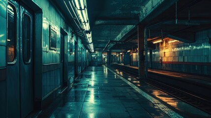 Curving underground tunnel or subway station.