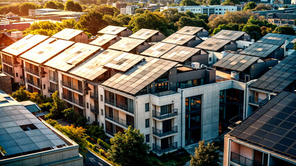 Fototapeta premium modern suburban apartment building covered in solar panels