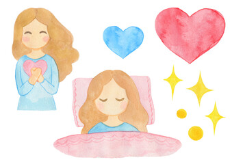 幸せに眠る、元気な女の子・女性