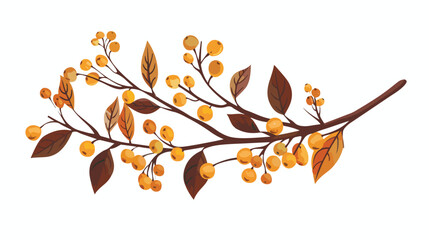 Decorative autumn branch with leaf and yellow fruits