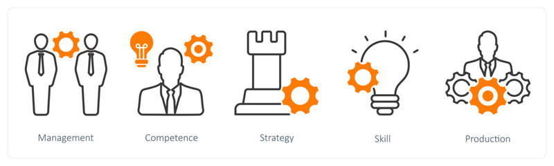 A set of 5 Business and Office icons as management, competence, strategy