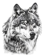 Magnificent Wolf Drawing on White Background