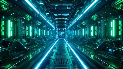 Digital technology green and blue neon realism universe poster background