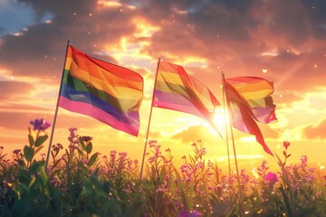 Pride rainbow LGBT gay flags being waved