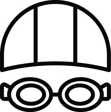 recommend clip art: Black and white line art icon of a vintage swim cap and round swimming goggles