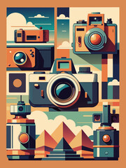 Vintage Cameras Poster with Retro Color Palette and Design Elements