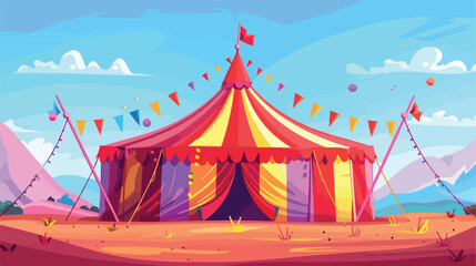 Colorful red circus tent decorated with festive flag
