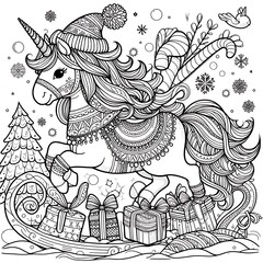 A coloring page of a unicorn meaning art illustration.