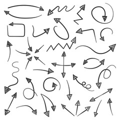 Arrow icon in hand drawn style. Handmade doodle vector illustration on isolated background. Cursor pointer sign business concept.