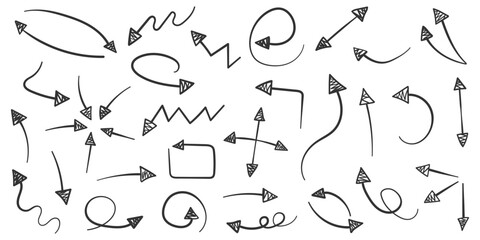 Arrow icon in hand drawn style. Handmade doodle vector illustration on isolated background. Cursor pointer sign business concept.