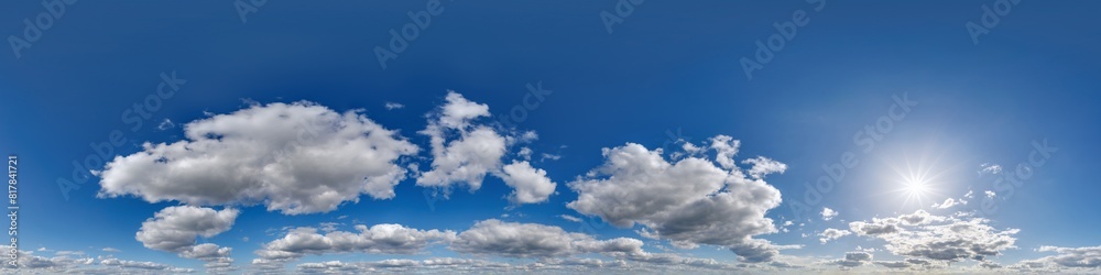Wall mural seamless cloudy blue sky with clouds in hdri 360 panorama view with zenith for use in 3d graphics or