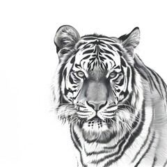 Magnificent Tiger Drawing on White Background: Realistic and Detailed Wildlife Art