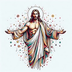 A drawing of a jesus christ with arms out image card design used for printing lively meaning.