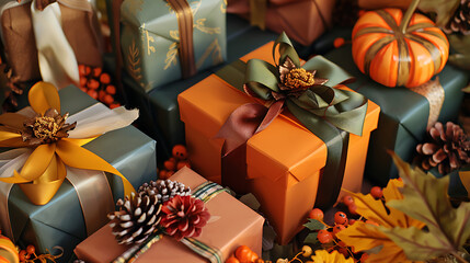 Autumn decoration Thanksgiving gift boxes background 