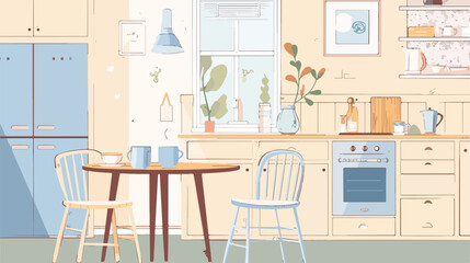 Cozy home kitchen interior card. Cosy comfortable fur