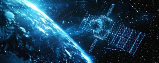 A digital satellite orbits the Earth, representing the interconnectedness of the modern world.