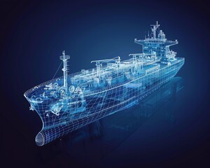 A digital representation of a cargo ship.