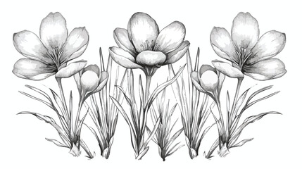 Crocus sativus contoured flowers drawing in retro 
