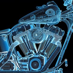 A detailed technical illustration of a V-twin engine.