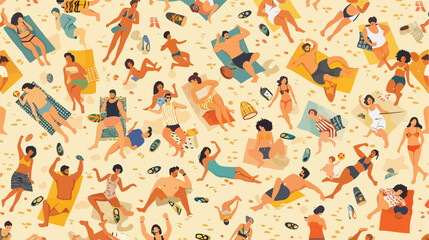 Crowd of relaxed people chilling on beach seamless pa