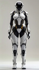 Fototapeta premium A woman wearing a white and black futuristic armor suit.