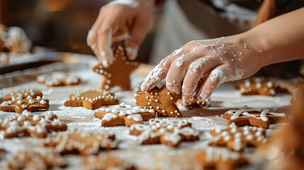 Woman preparing tasty Christmas gingerbread cookies 