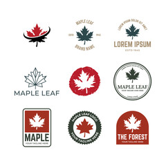 Set of Maple leaf vector logo. Forest and wood symbol sign. Nature tree logo.