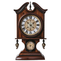 A transparent image of an antique analog clock made of wood