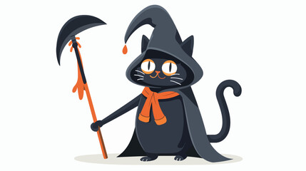 Cute Halloween cat in Death costume robe. Funny kitty