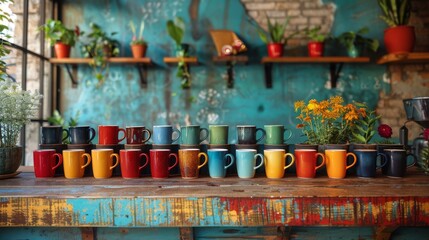 Fototapeta na wymiar coffee nook design, vibrant coffee corner with an assortment of quirky mugs and chic decor, a fashionable place to savor your beloved brew