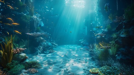 Delve into the depths of the ocean with a mesmerizing aquarium filled with exotic marine life, its tranquil blue hues creating a serene backdrop for epic gaming adventures.