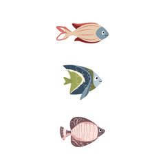 Beautiful tropical sea fish. Fish template for logo, print, notepad, poster, banner. Vector illustration in modern flat style.