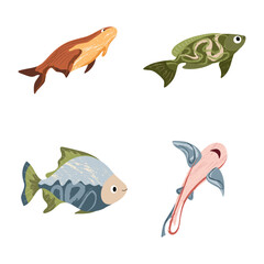 Beautiful tropical sea fish. Fish template for logo, print, notepad, poster, banner. Vector illustration in modern flat style.