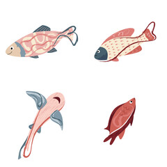 Beautiful tropical sea fish. Fish template for logo, print, notepad, poster, banner. Vector illustration in modern flat style.