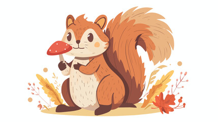 Cute squirrel with happy smiling face holding big mus