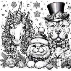 Many animals with hats and snowflakes image art attractive image meaning.