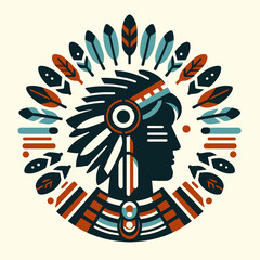 native indigenous american logo, icon, logotype, flat colors, vector style
