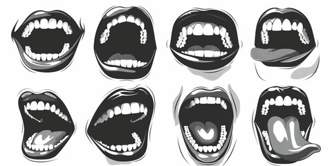 Black and White Vector Illustration of Mouth Expressions Set
