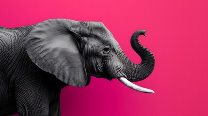 Majestic Elephant Portrait in Black and White on Magenta Background