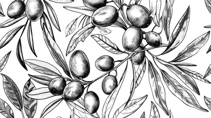 Decorative seamless pattern with olive tree branches