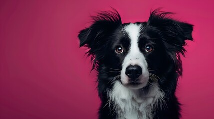 Simple Portrait: Dog in Black & White on Magenta