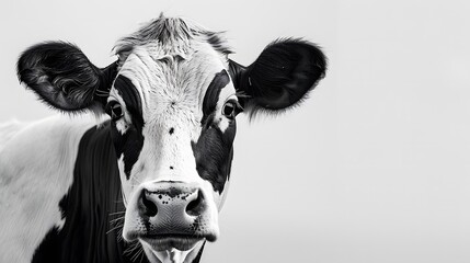 Black and White Portrait of a Cute Cow 