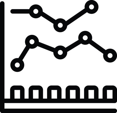 Minimalist black and white outline vector illustration of a simplified line graph icon for business analytics and financial performance tracking in a corporate environment