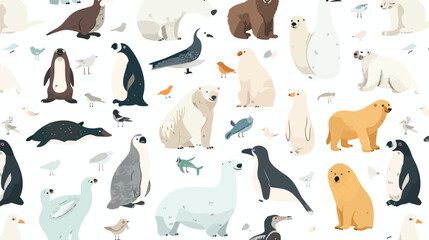 Different cartoon cute polar animals seamless pattern