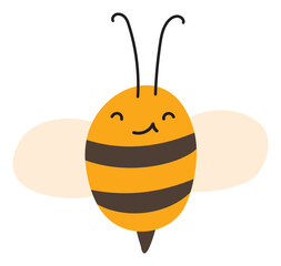 Fly shy Bee Emoji Icon. Cute kid character. Object summer Symbol flat Vector Honey Art. Cartoon element for web or typographic design, poster