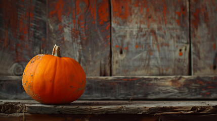 A pumpkin isolated on a wooden background with copy space