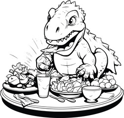 Dinosaur Feeding Coloring Page for Kids