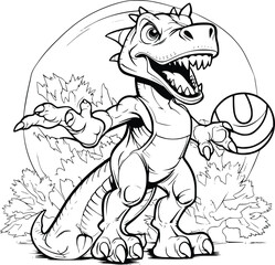 Dinosaur Is Playing Basketball Coloring Pages for Kids