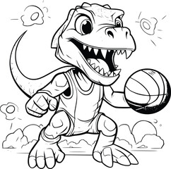Dinosaur Is Playing Basketball Coloring Pages for Kids