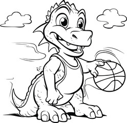 Dinosaur Is Playing Basketball Coloring Pages for Kids
